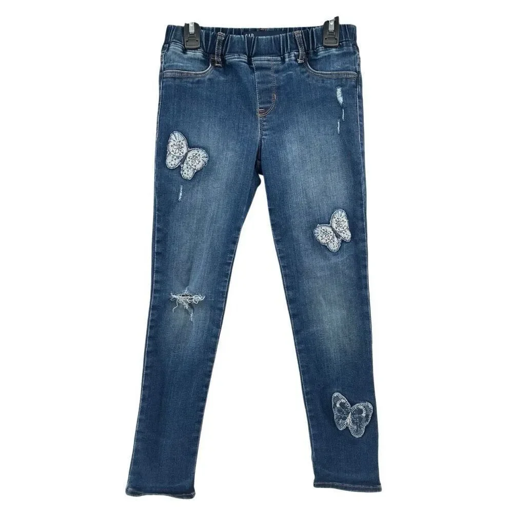 GAP Girls High Stretch Jegging Ankle Jeans Size 12 Embroidered Butterfly Patch